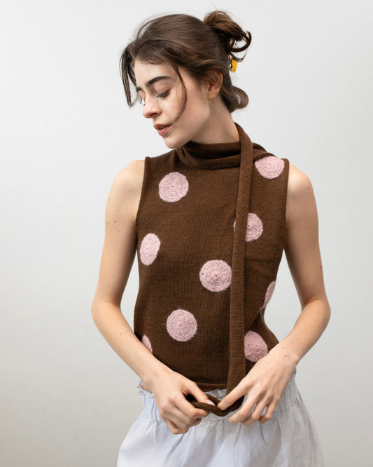 Polka Dot Knitted top in Brown