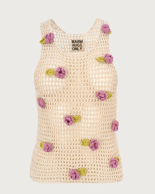 Cream Crochet top with roses