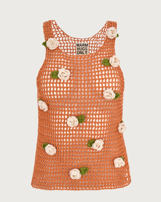 Orange Cream Crochet top with roses