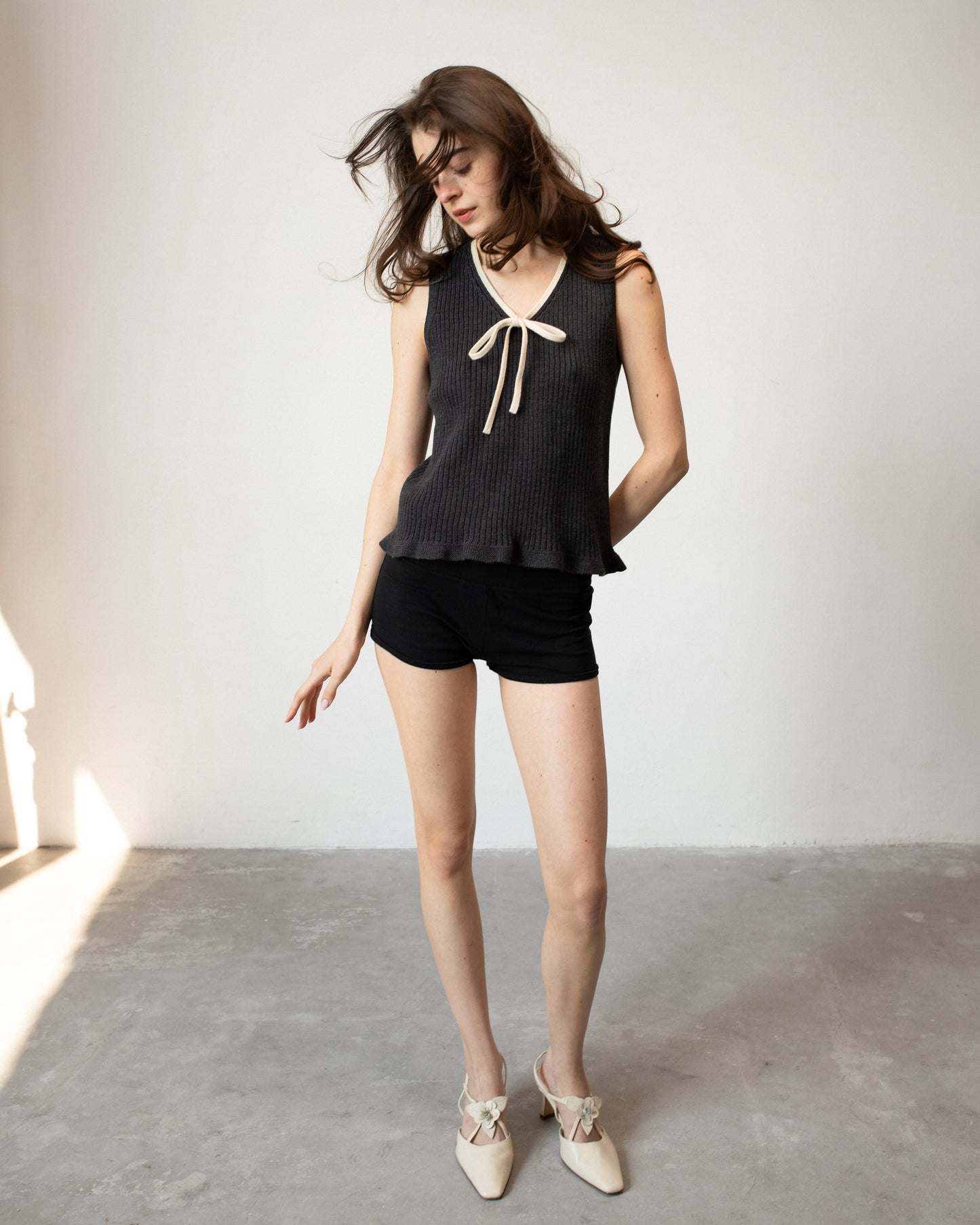 Knitted Cream Bow Tank top