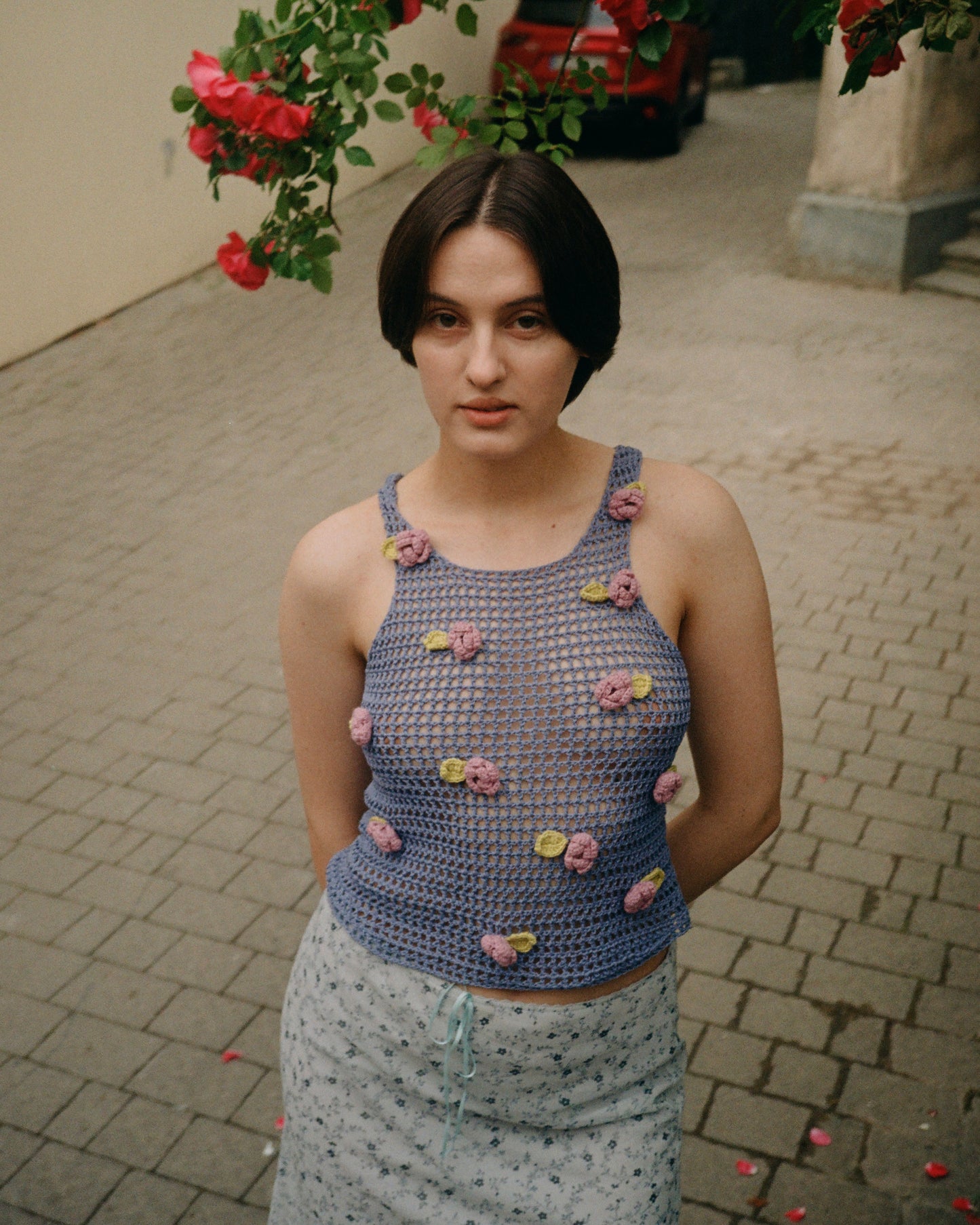 Lavander Crochet top with roses