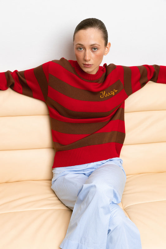 Redwood Striped sweater with hand embroidery