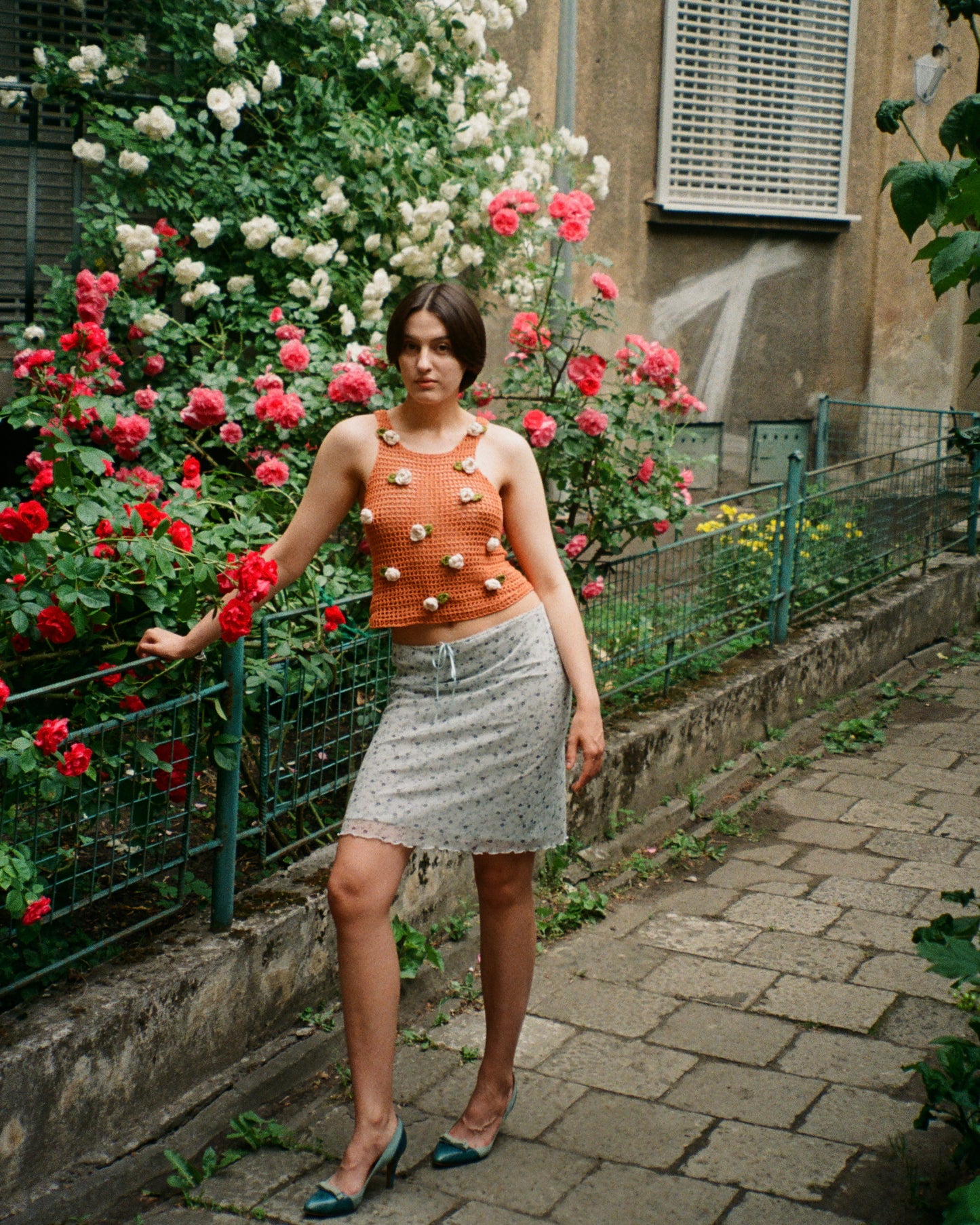 Orange Cream Crochet top with roses