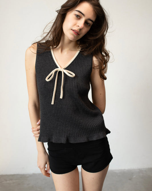 Knitted Cream Bow Tank top