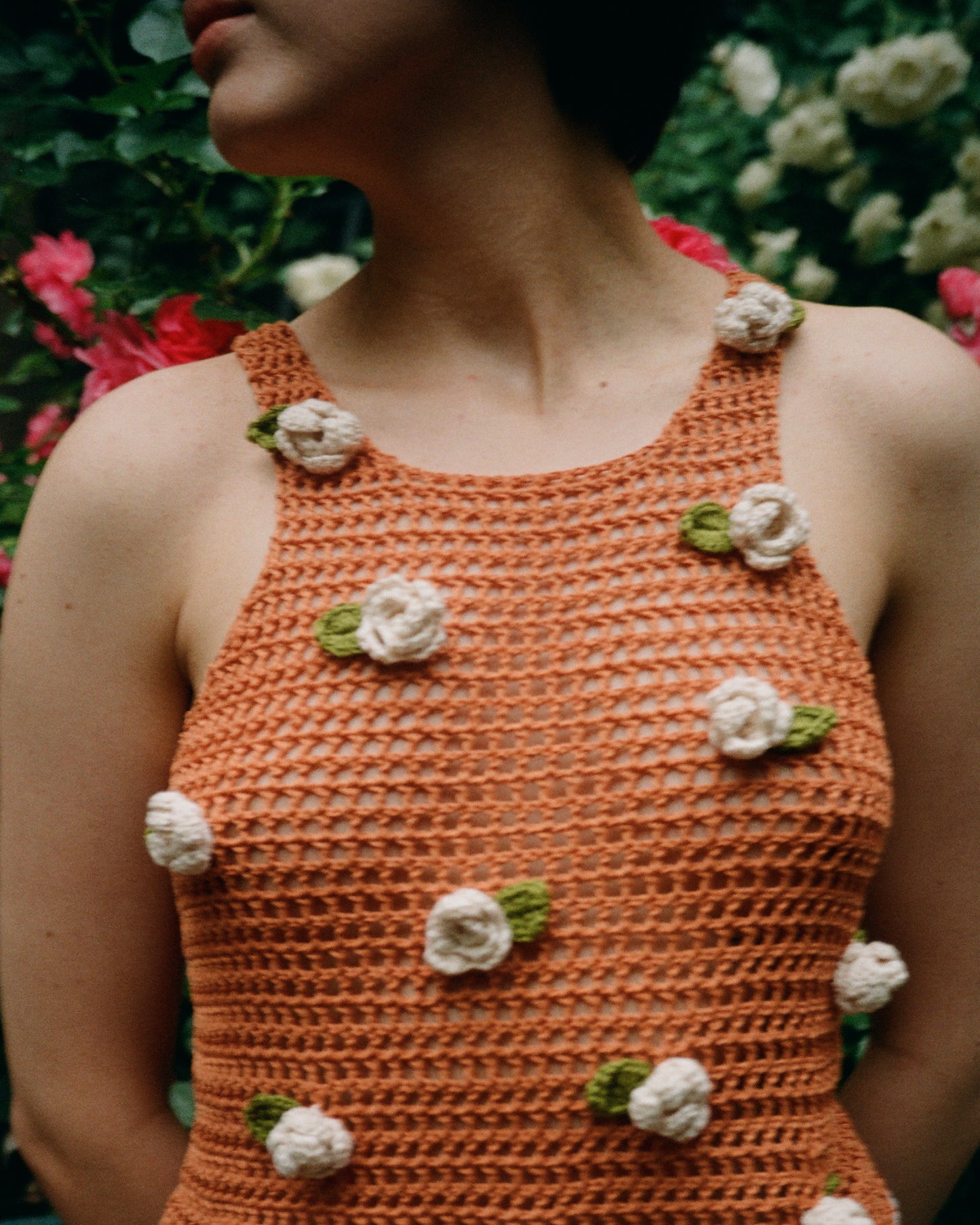 Orange Cream Crochet top with roses