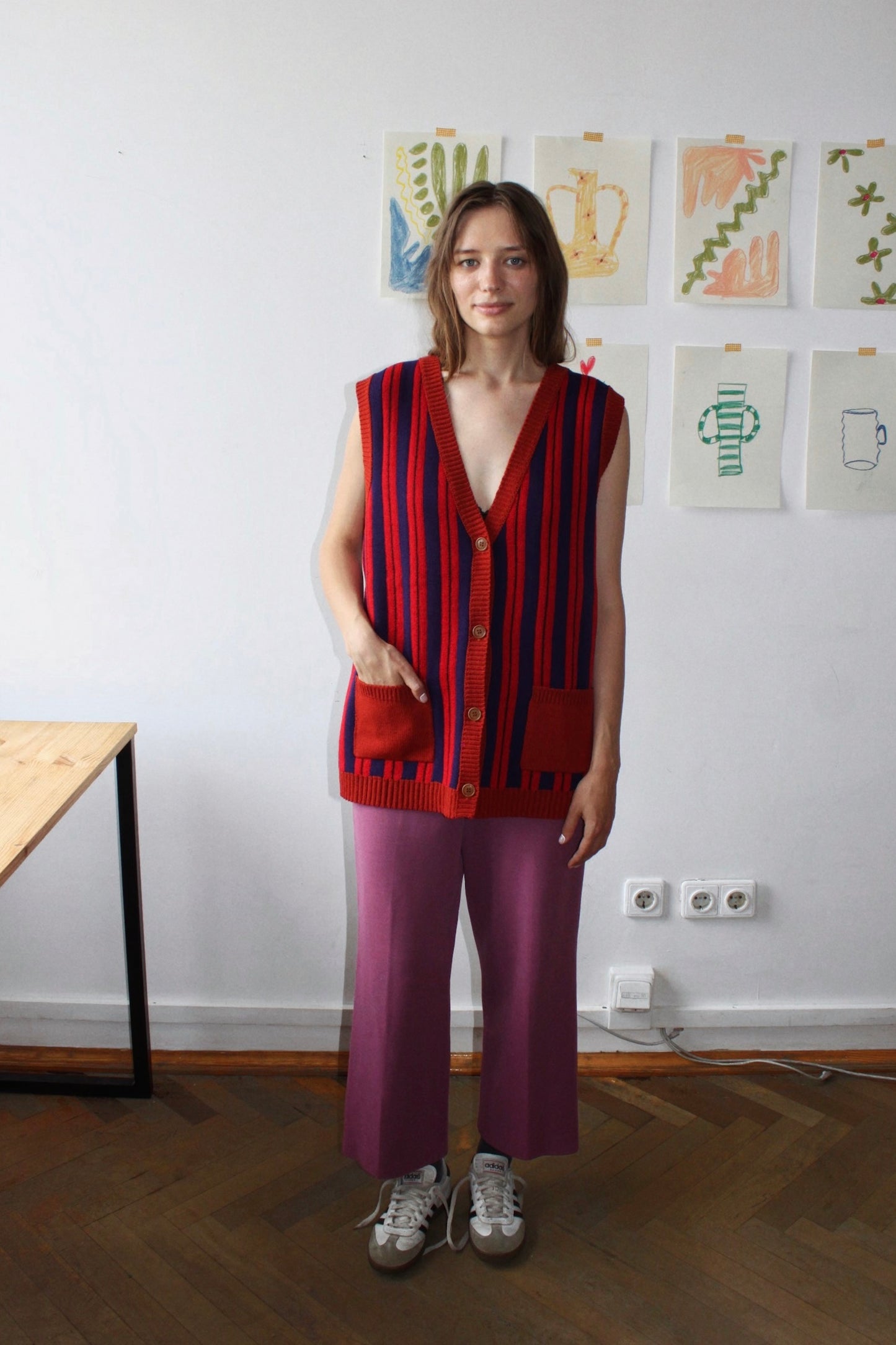 Striped Button-front Vest