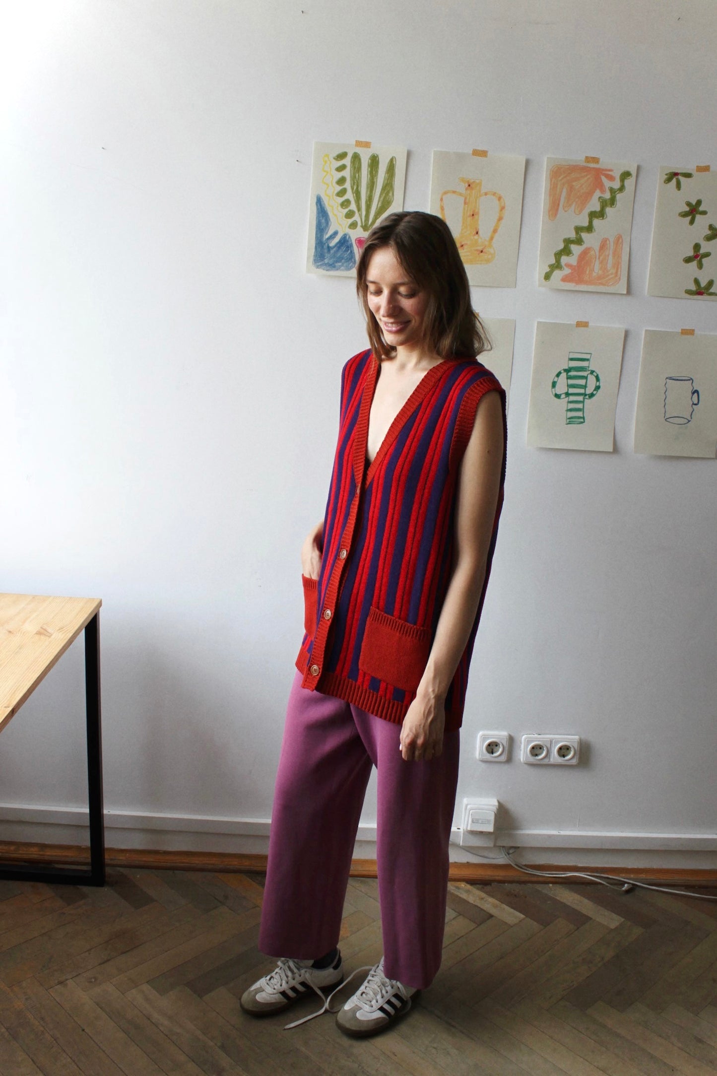 Striped Button-front Vest
