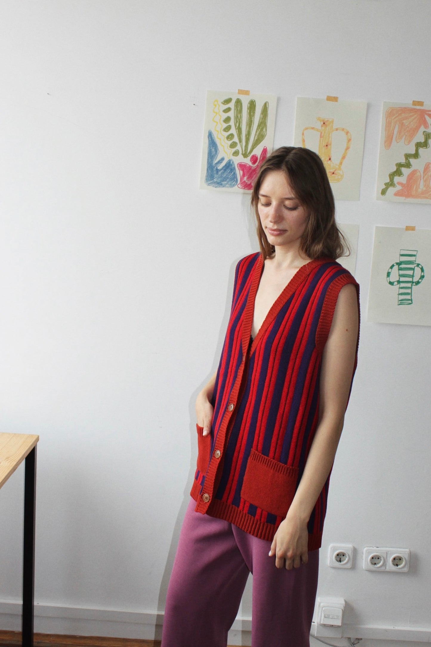 Striped Button-front Vest