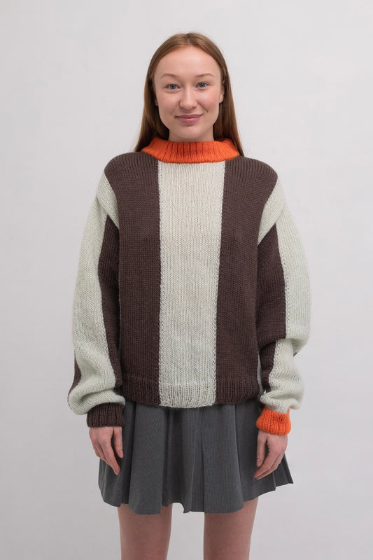 Hand knitted Striped Sweater in Brown