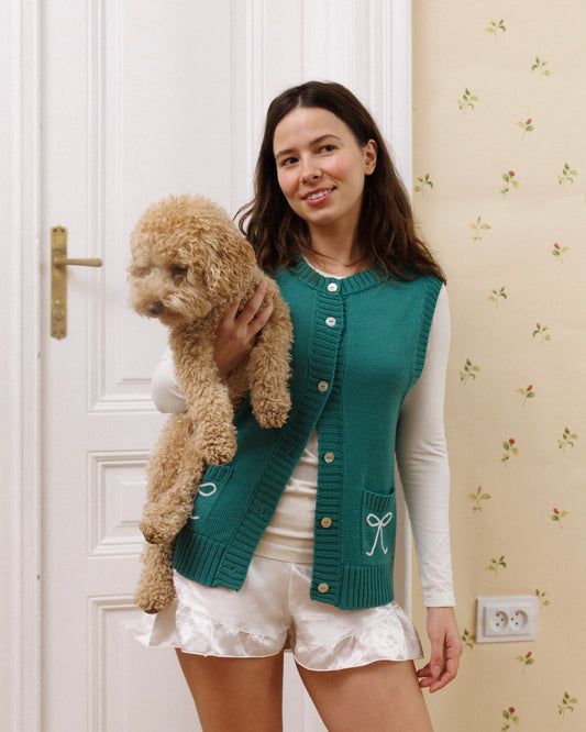 Emerald Vest with Beaded Bows