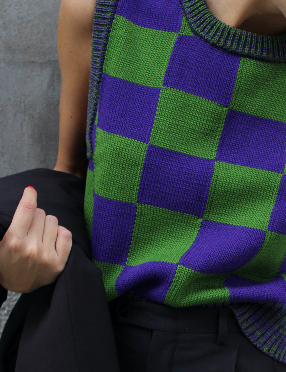 Checkmate Vest Green&Violet