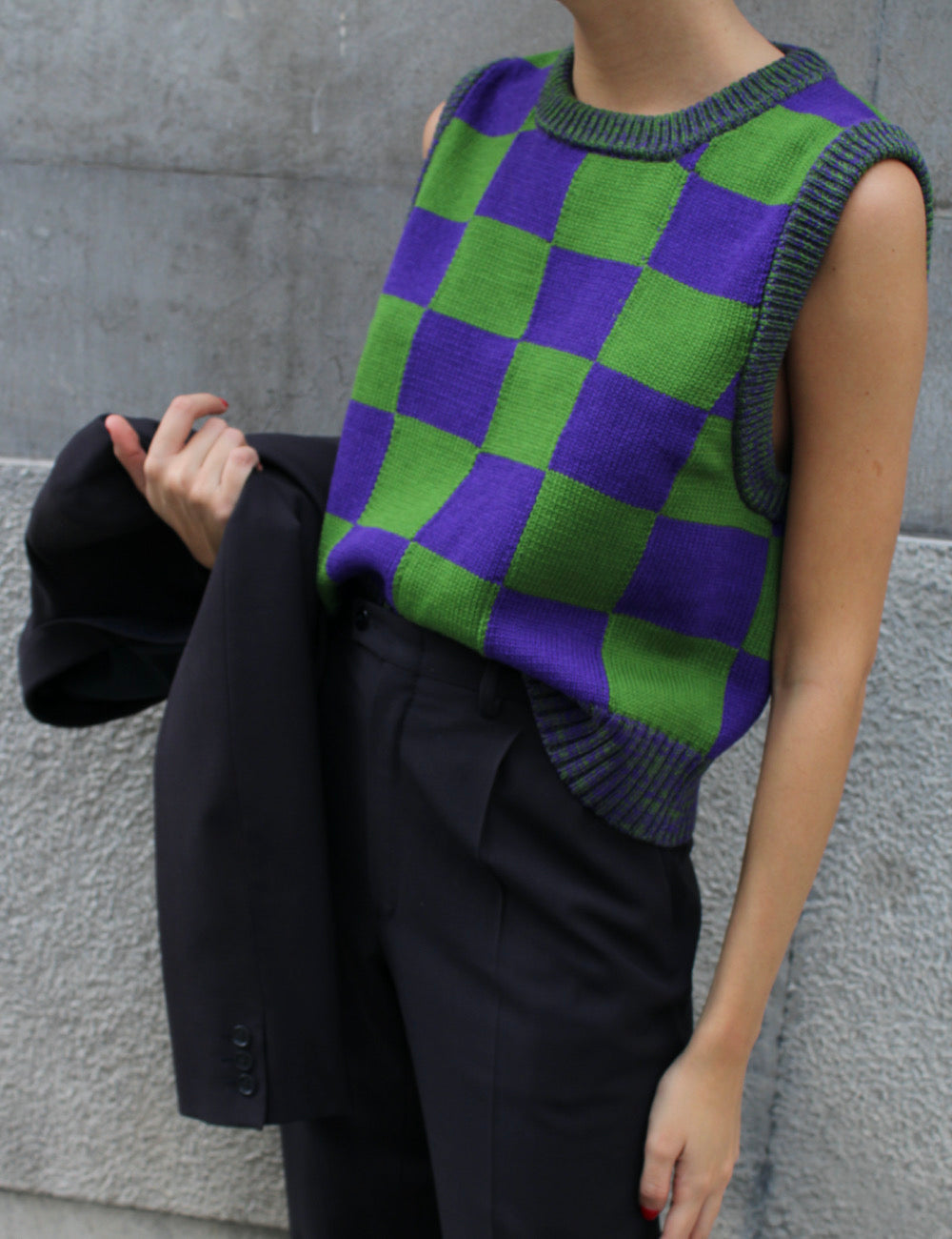 Checkmate Vest Green&Violet