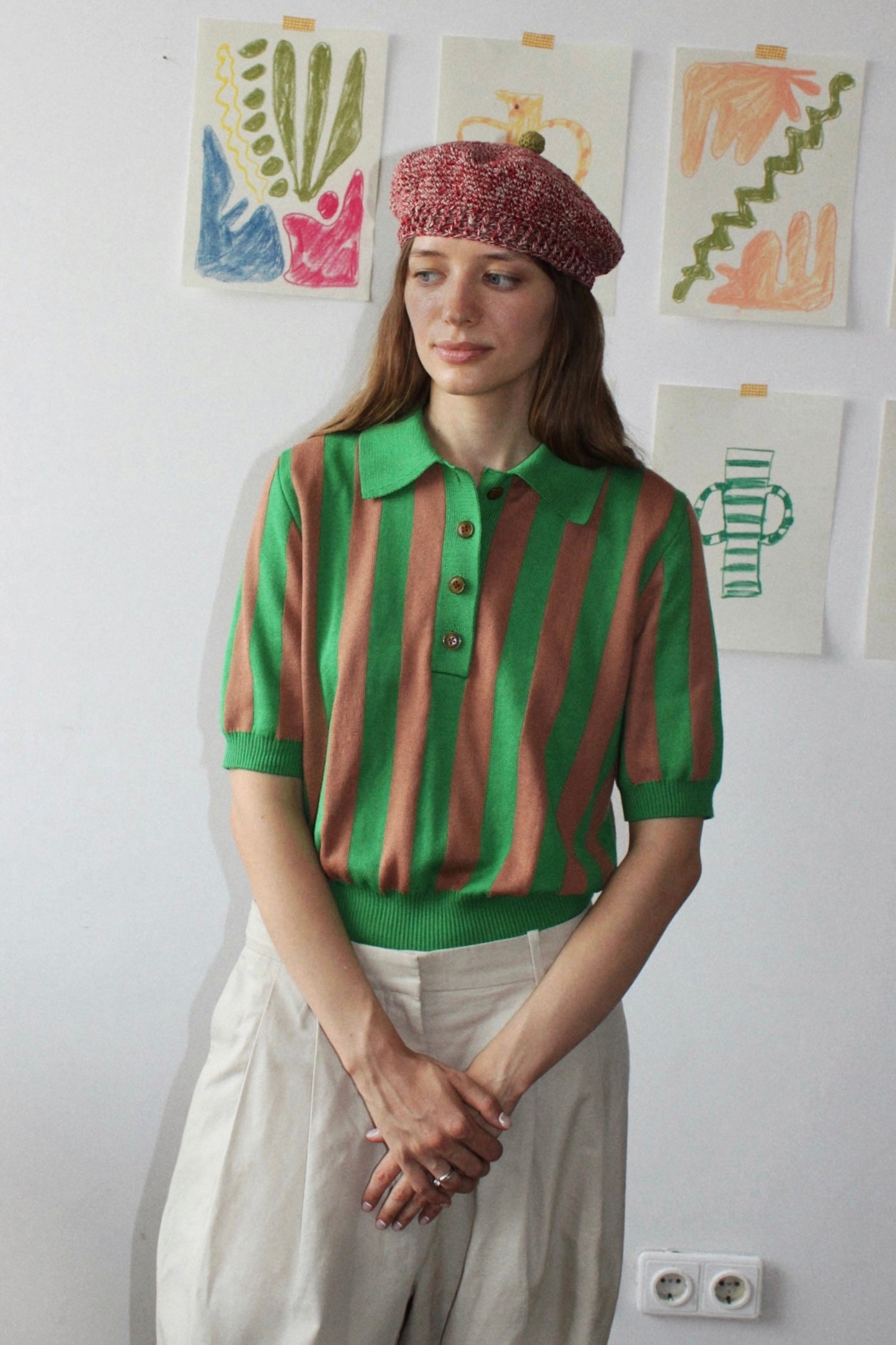 Striped polo green and brown