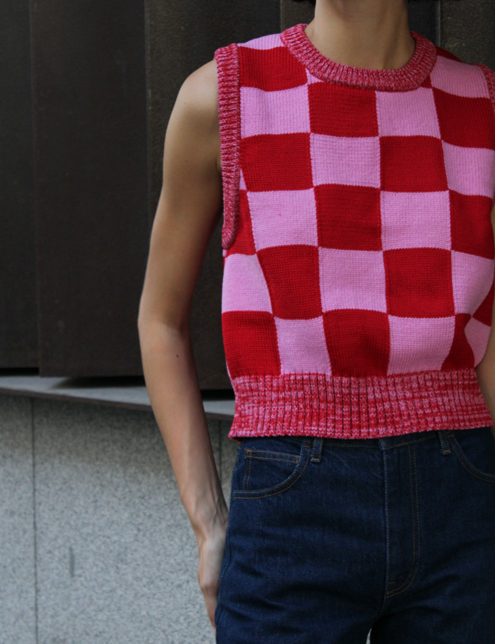 Checkmate Vest Red&Pink