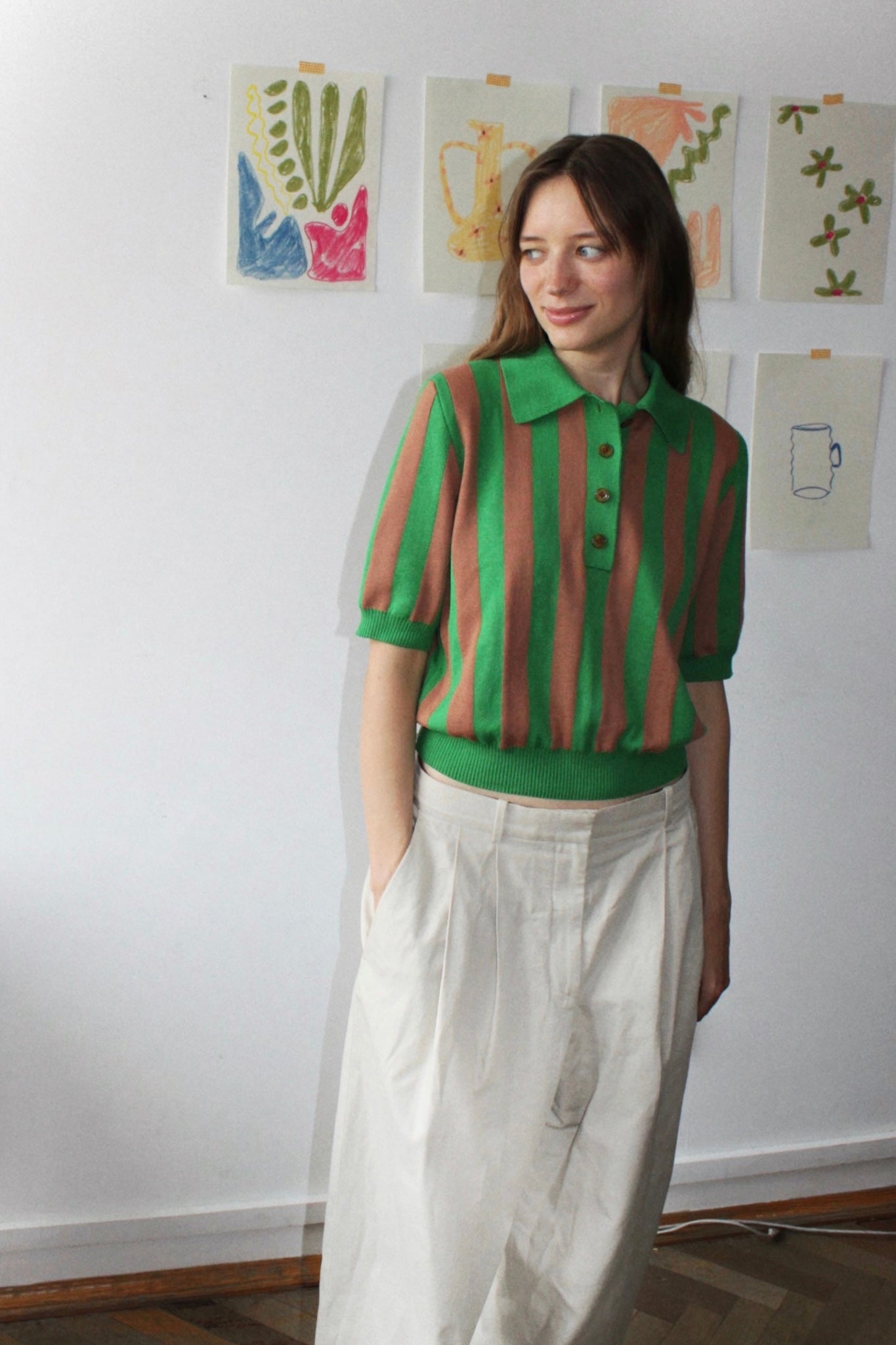 Striped polo green and brown
