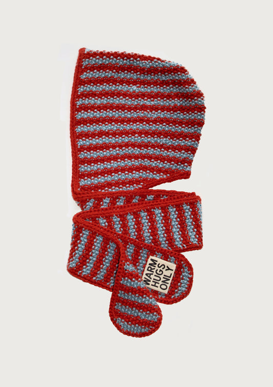 Balaclava scarf in terracotta & light blue