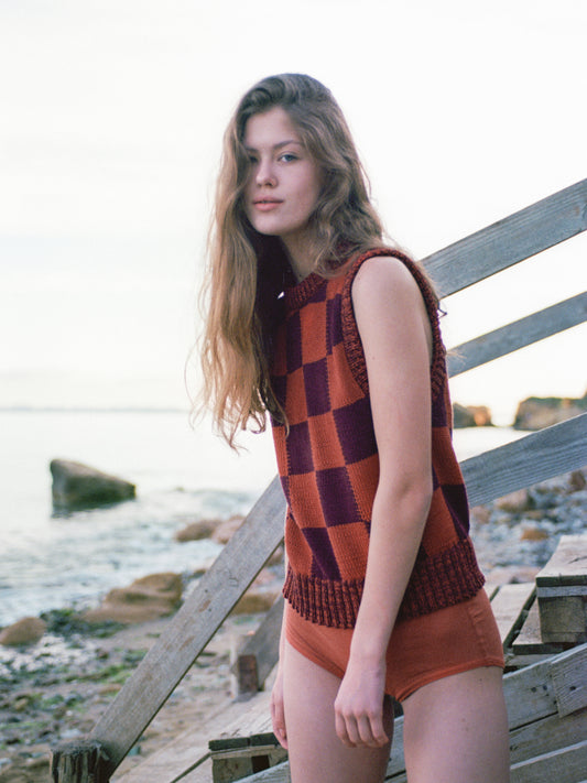 Checkmate Vest Burgundy & Orange