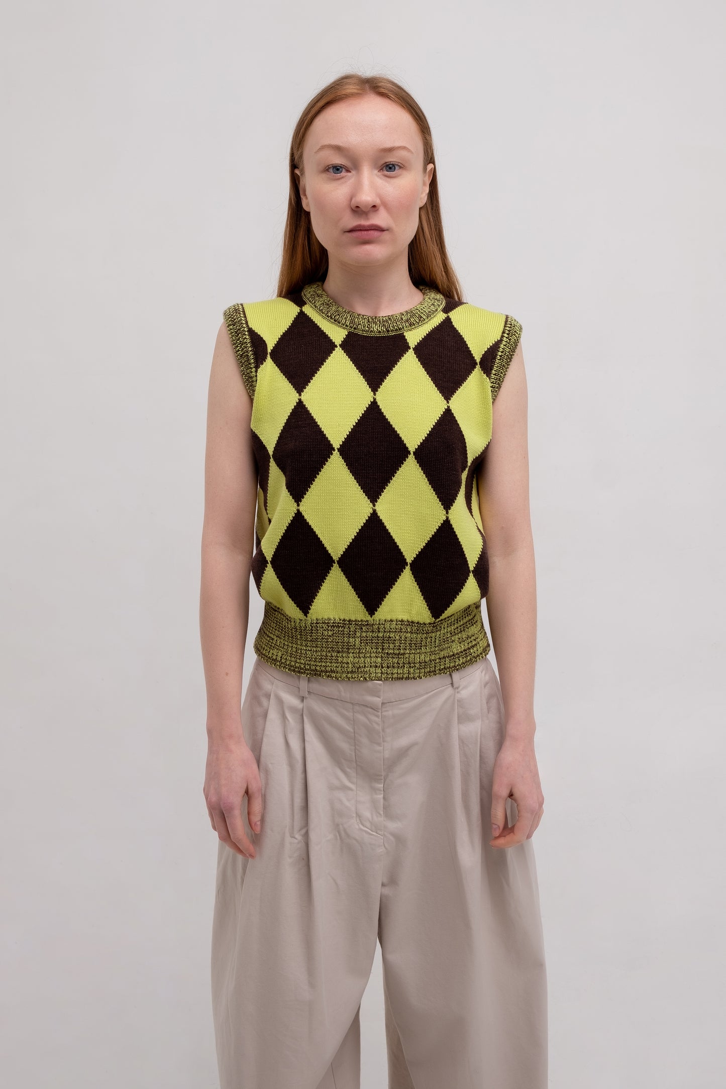 Green and Brown Chessboard Vest